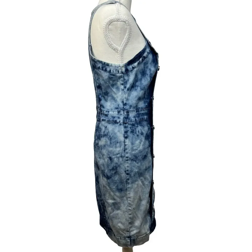 Bebe Denim Bodycon Mini Dress Blue Acid Wash Women’s 8 Y2K 2000s Club McBling - Picture 8 of 16